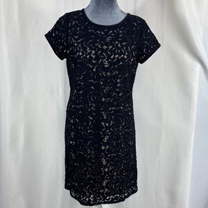 LOFT Black Lace Short Sleeve Dress